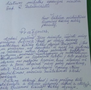 Ribinių būklių skyriaus ligonių prašymas Sveikatos apsaugos ministerijai