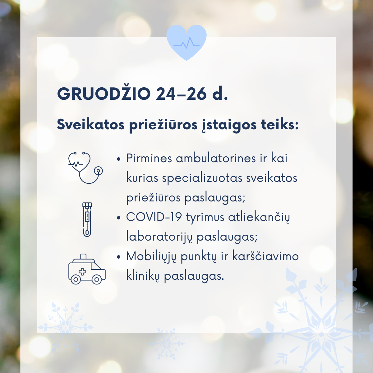 Gydymo įstaigų darbas per šventes
