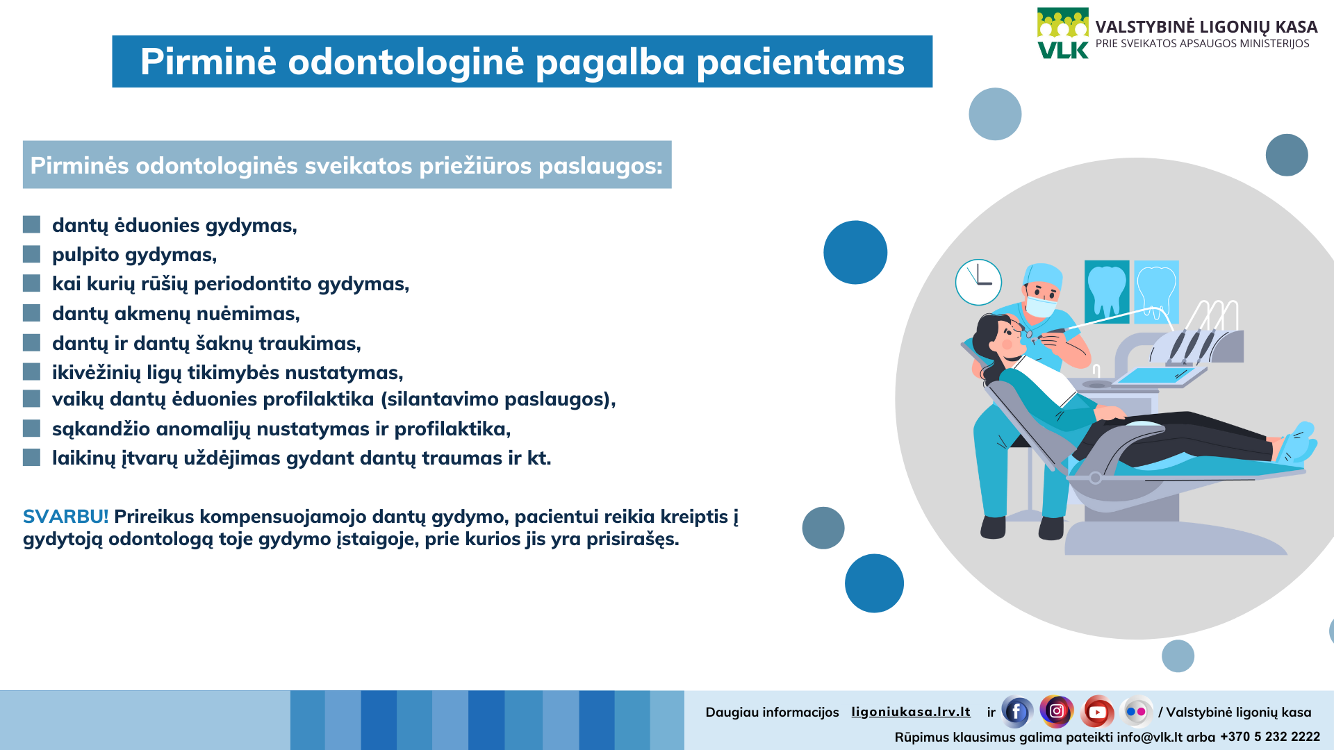 Pirminė odontologinė pagalba pacientams. VLK infografikas