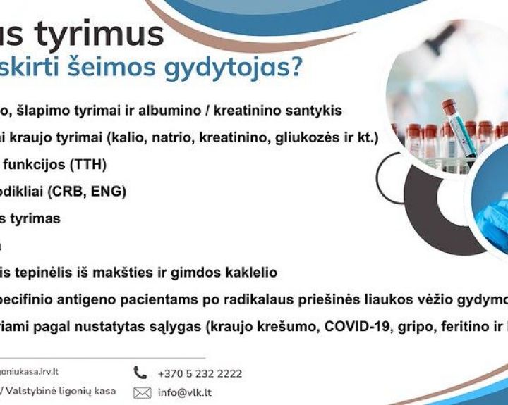 Kokius tyrimus skiria šeimos gydytojas ir kada jie nemokami?